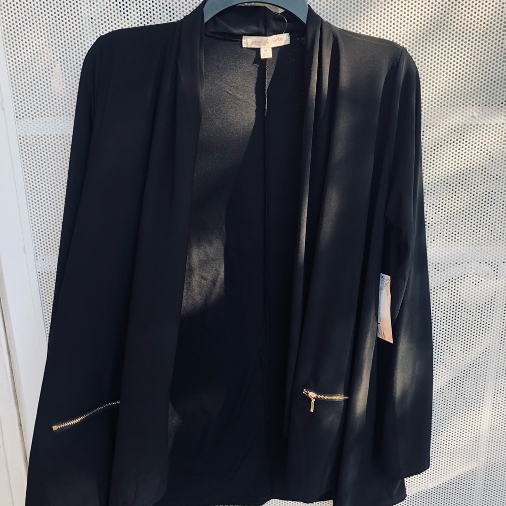 Women's Black Open-Front Jacket with Gold Zip Details - Brand New With Tags!